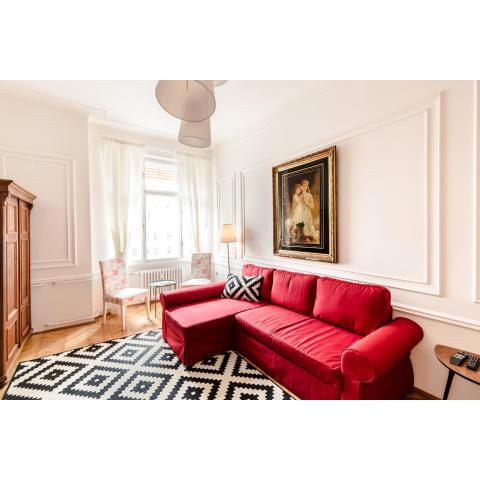 Golden Esthetic with Red Sofa Apartment