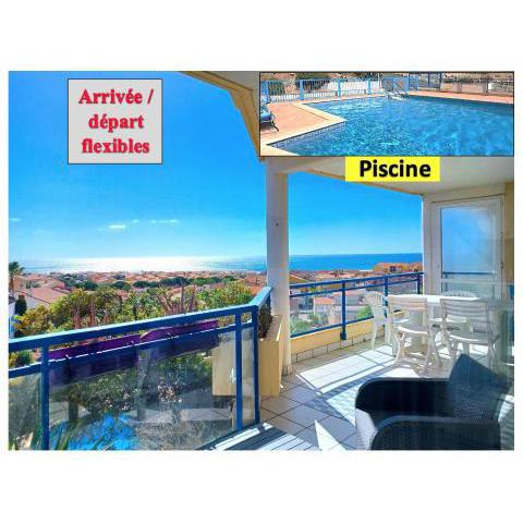 Plain-pied, piscine, pleine vue mer, terrasse, plage à 6', parking, wifi